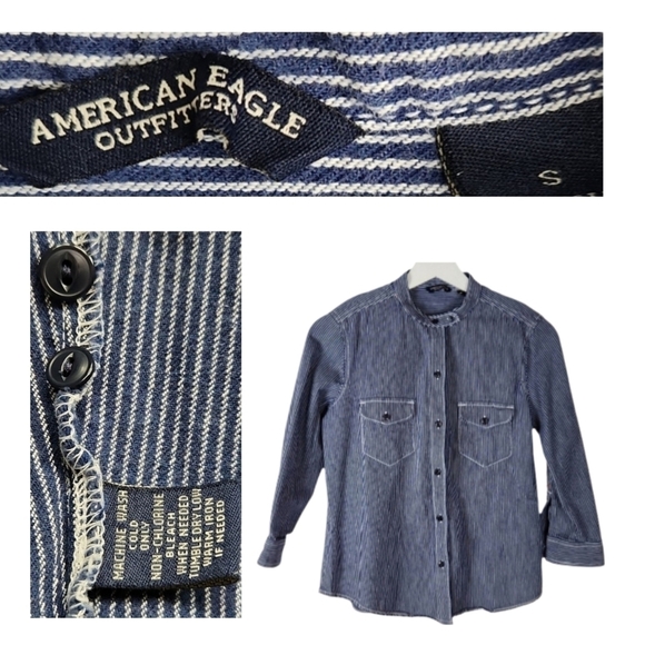 American Eagle Pinstripe Blue Shirt, S - Picture 3 of 3
